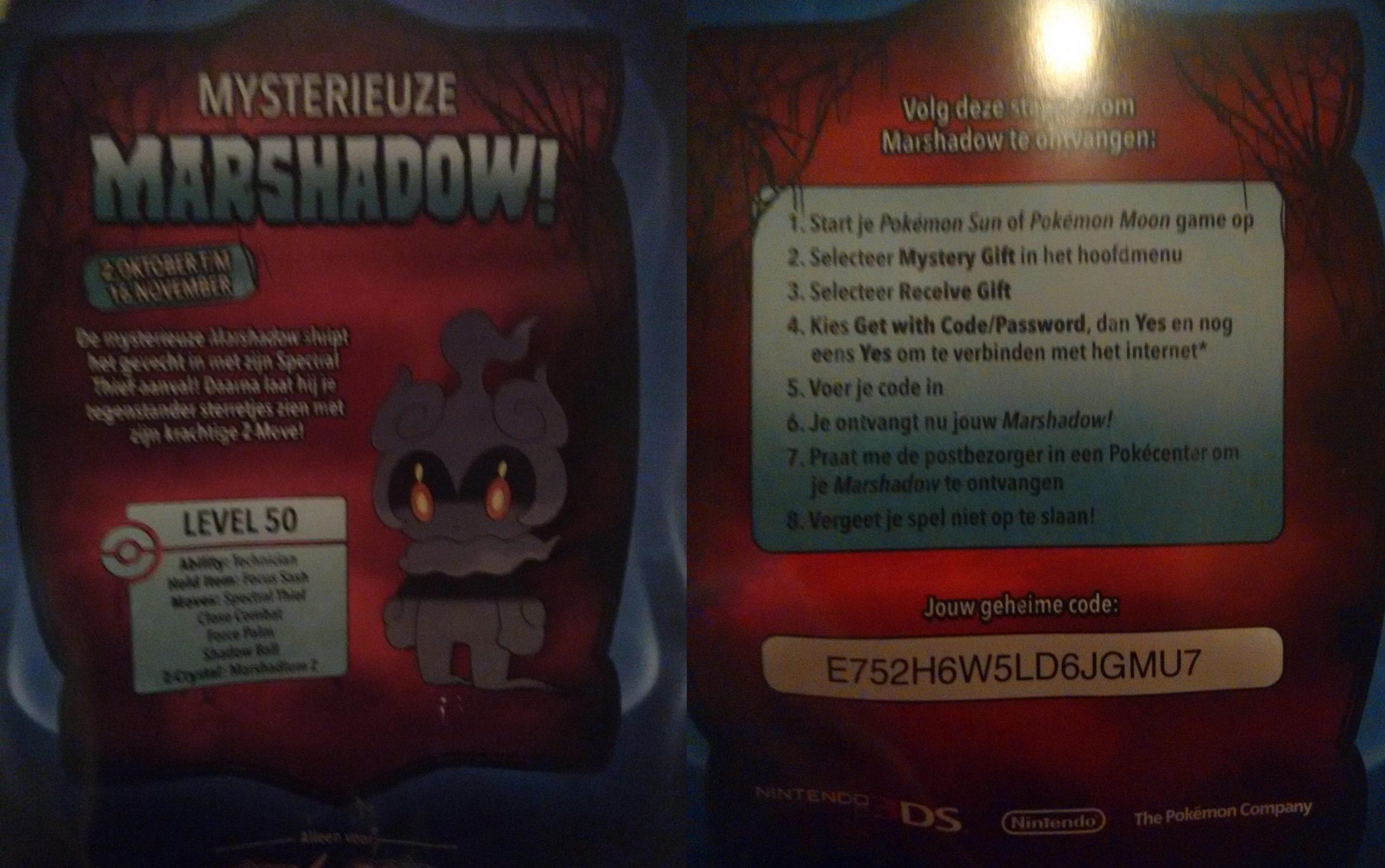 Free Level 50 Marshadow Mystery Gift Code : PokeMoonSun