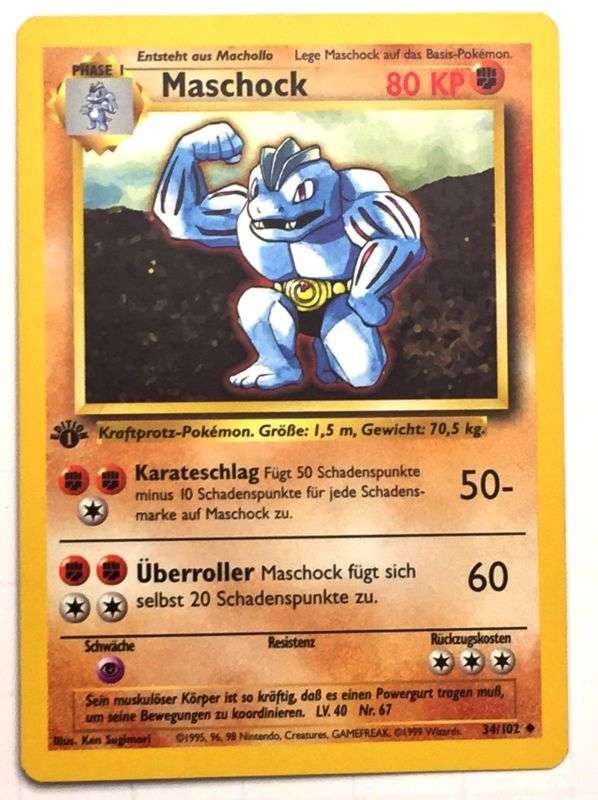 Pokemon MACHOKE (Maschock) 1st Edition German Base Set ...