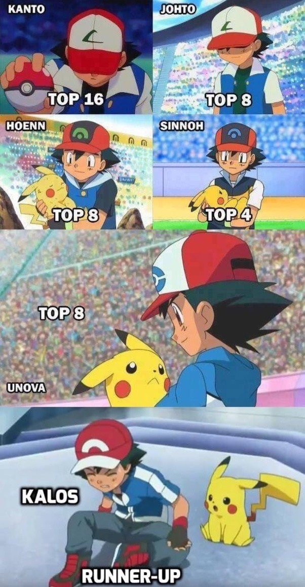 Why does Ash Ketchum never win the Pokémon League?